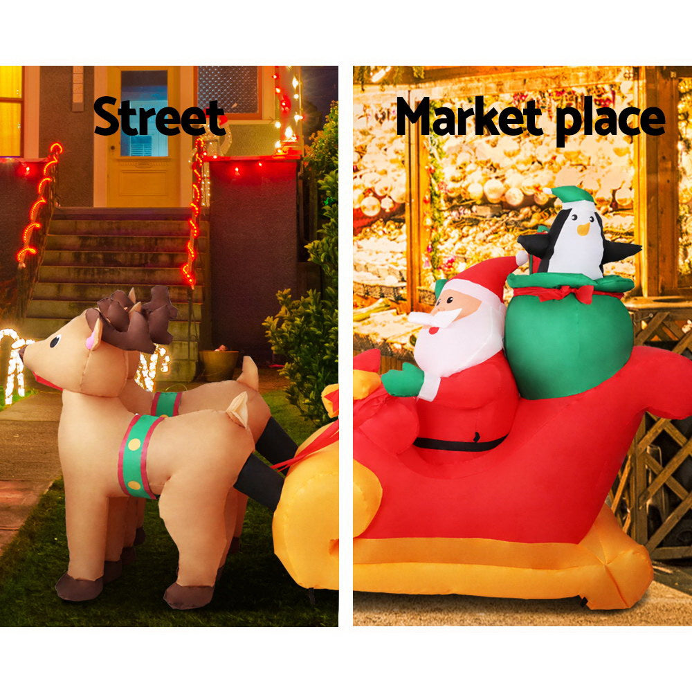 Santa Sleigh Christmas Inflatable Illuminated Xmas Decorations - 2.2M