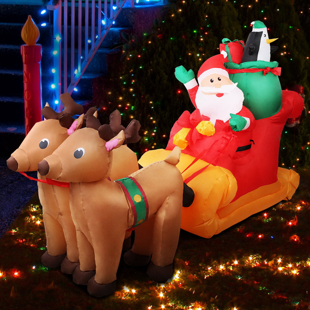 Santa Sleigh Christmas Inflatable Illuminated Xmas Decorations - 2.2M