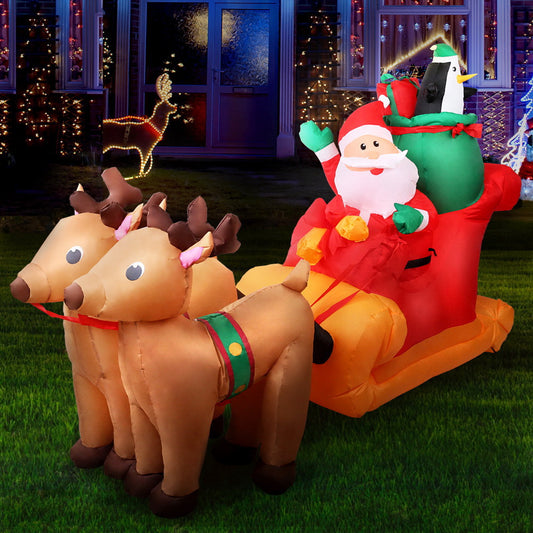 Santa Sleigh Christmas Inflatable Illuminated Xmas Decorations - 2.2M