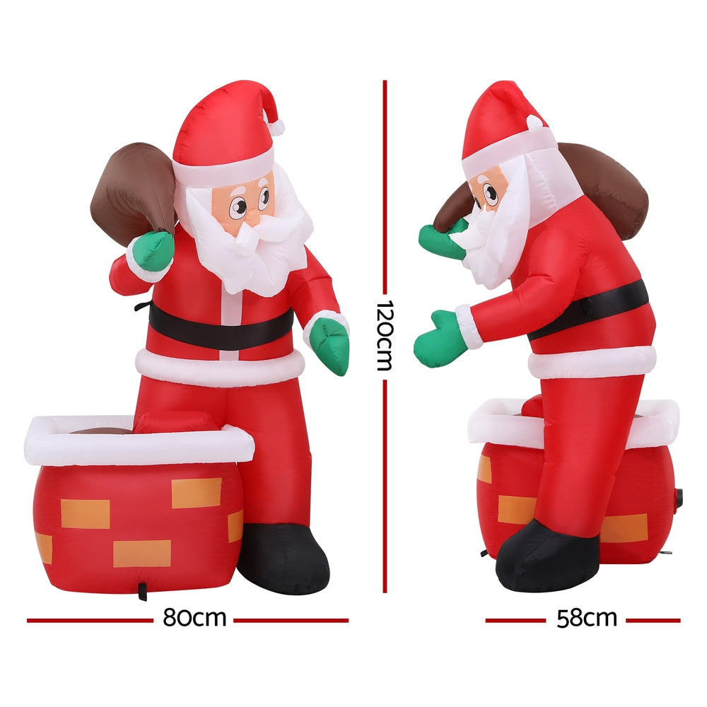 Santa in Chimney Christmas Inflatable Illuminated Decorations - 1.2M