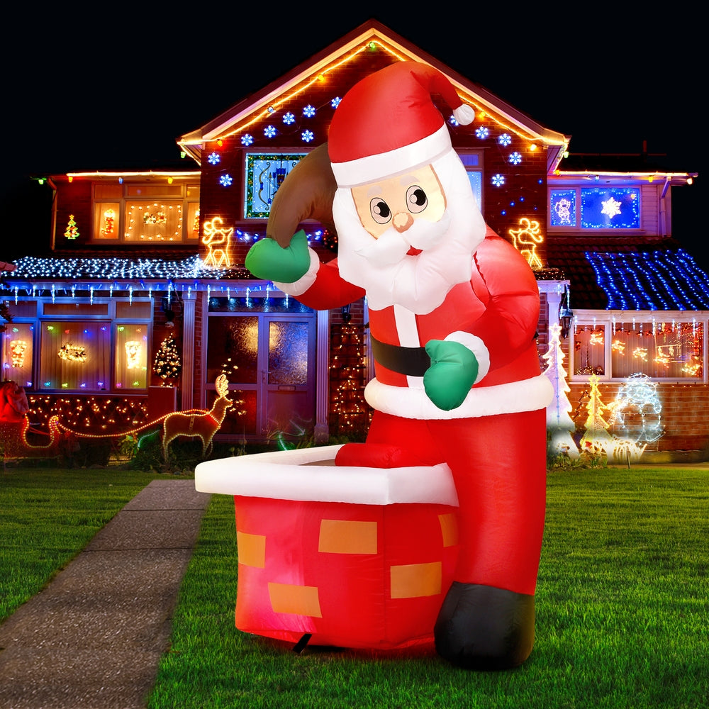 Santa in Chimney Christmas Inflatable Illuminated Decorations - 1.2M