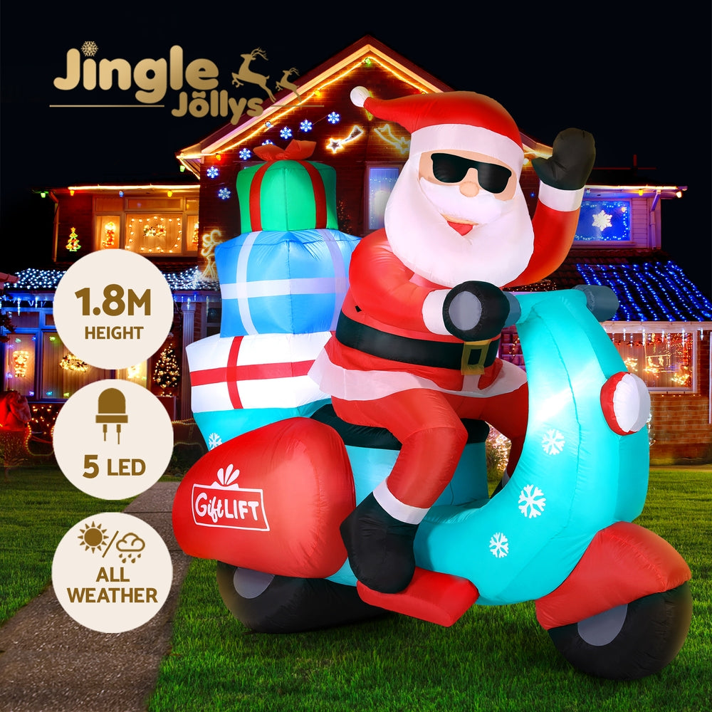 Santa Motorbike Christmas Inflatable LED Illuminated Xmas Decorations - 1.8M