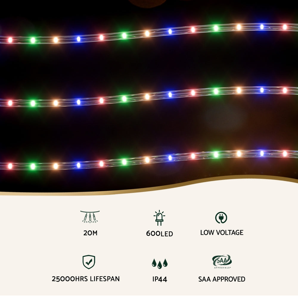 20M Christmas Lights String Rope Light Decoration 600 LED Colorful