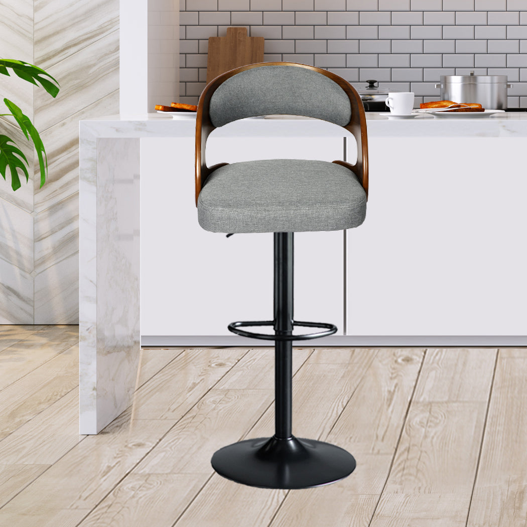 110.5cm Lille Bar Stools Kitchen Gas Lift Wooden Beech Stool Chair Swivel Barstools - Grey