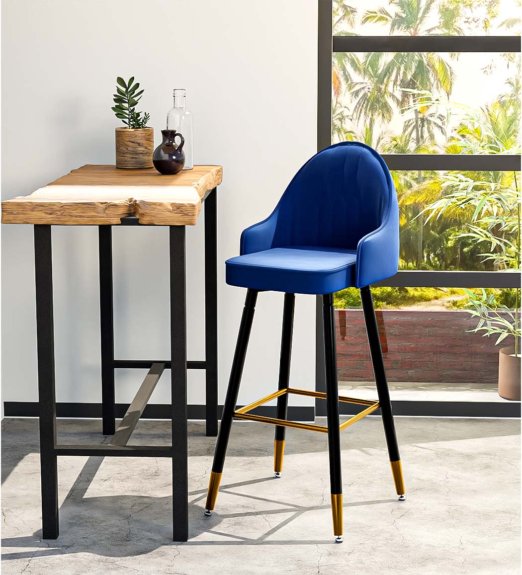 Set of 2 Dublin Bar Stools Stool Kitchen Chairs Swivel Velvet Barstools Vintage - Blue