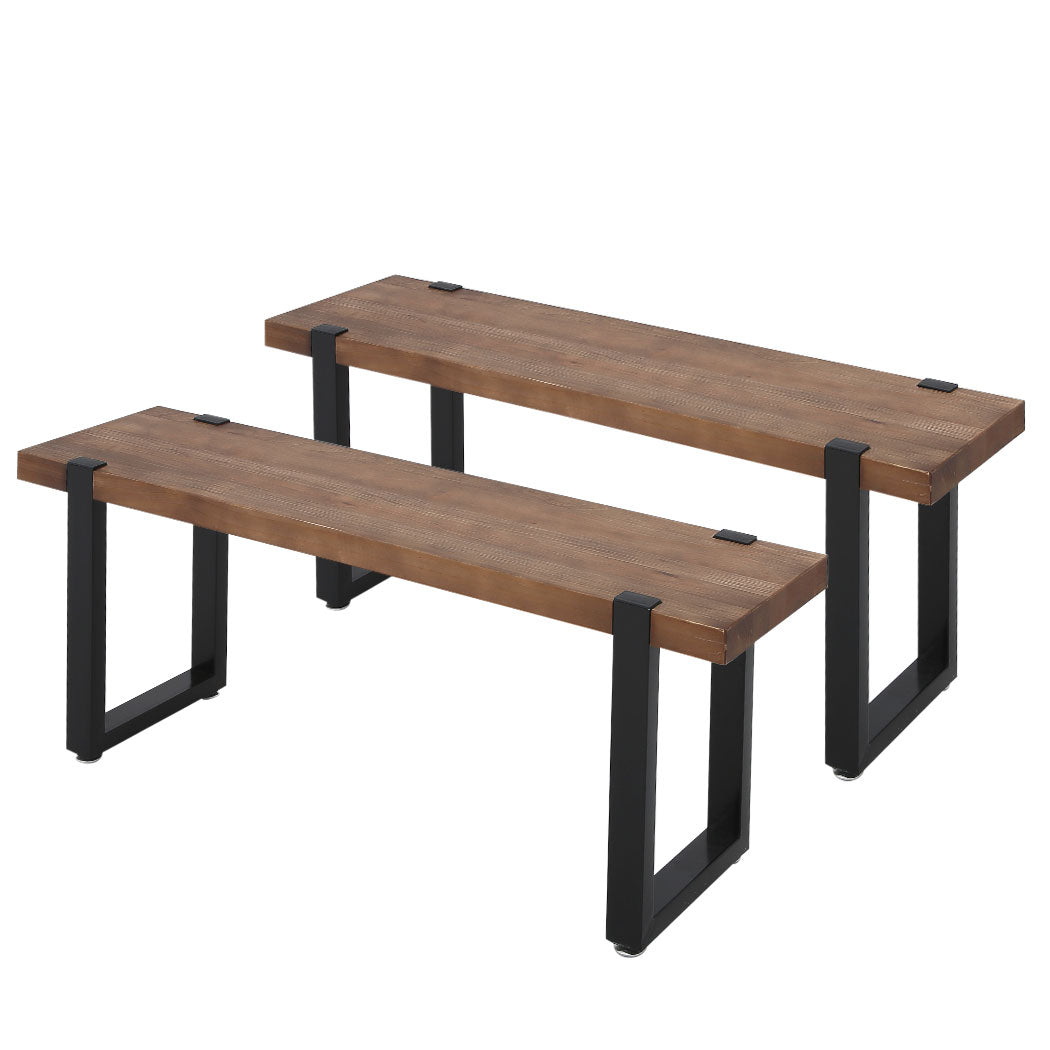 3-Piece Lucia Brown Dining Table & Chair Set Bench Industrial Cafe Restaurant