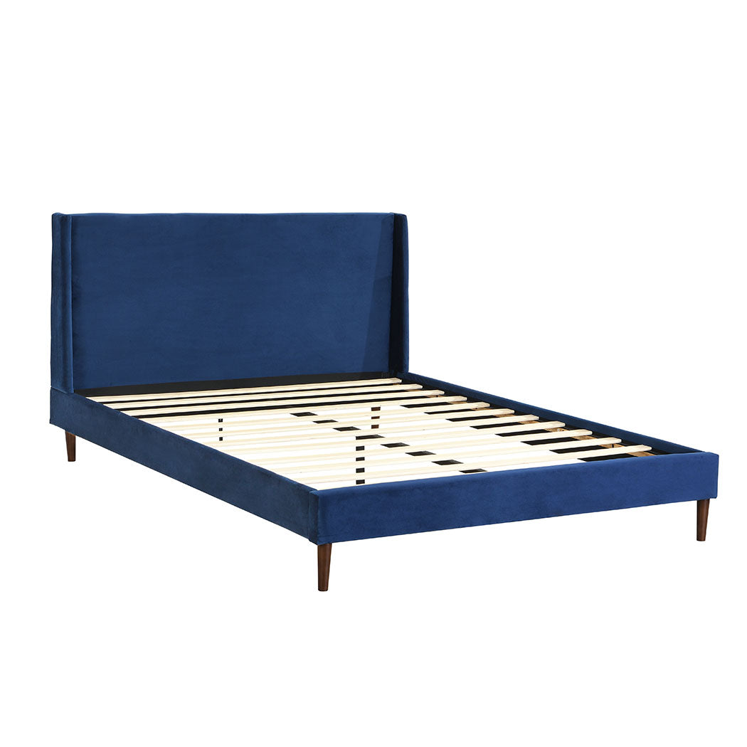 Erin Velvet Headboard Wooden Bed Frame - Blue Double