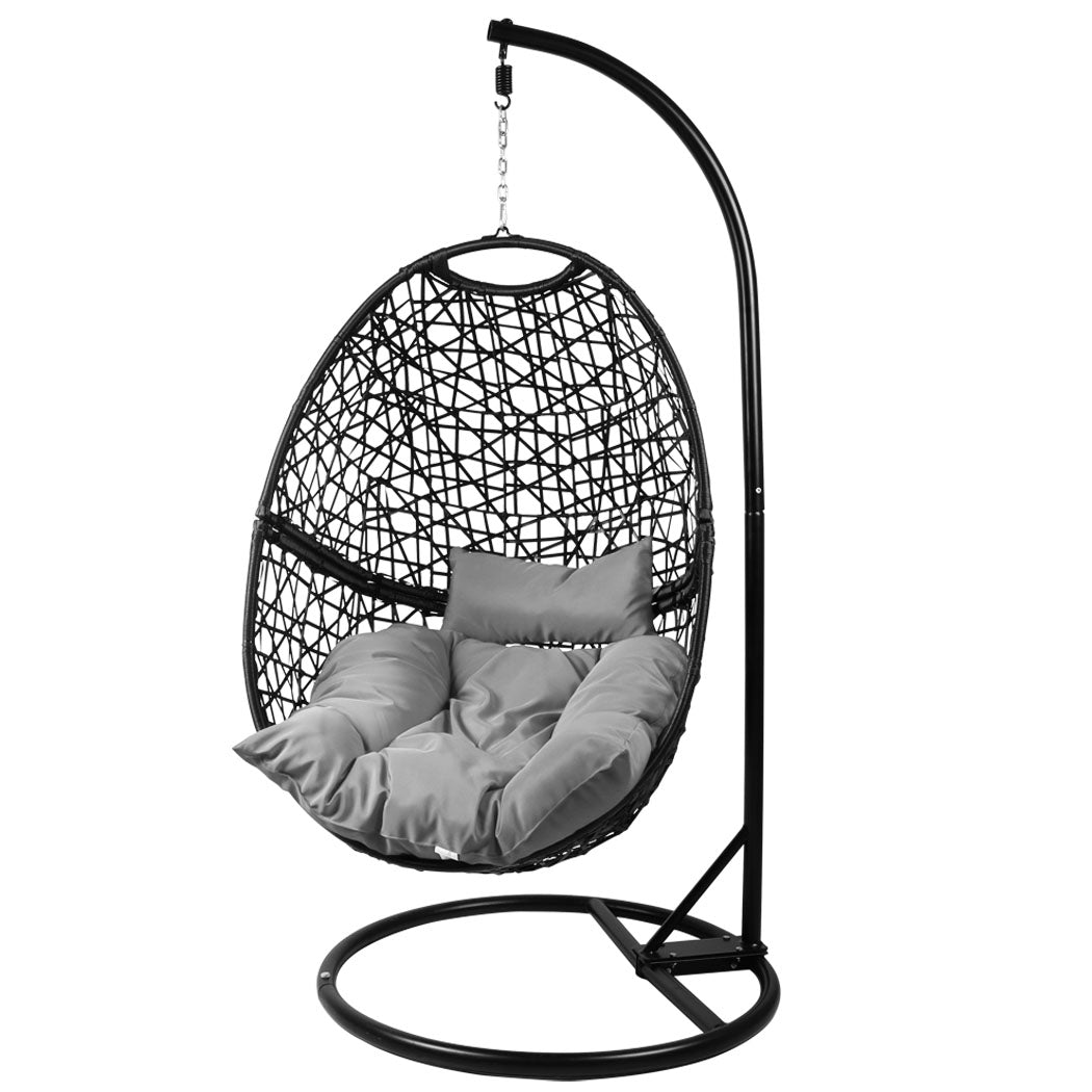 Leith Hanging Swing Egg Chair Pod Patio Cushion Seat - Black