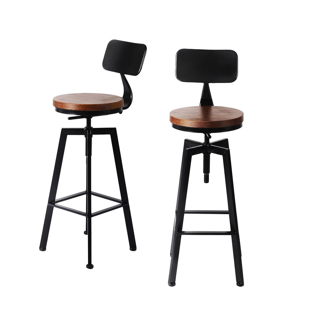 Set of 4 Marseille Industrial Bar Stools Chairs Kitchen Stool Wooden Barstools Swivel - Black & Wood