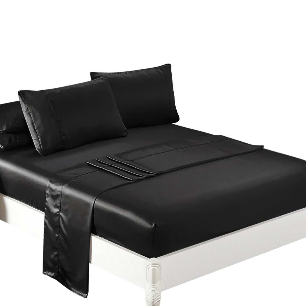 Double Dreamz Silky Satin Sheets Fitted Black