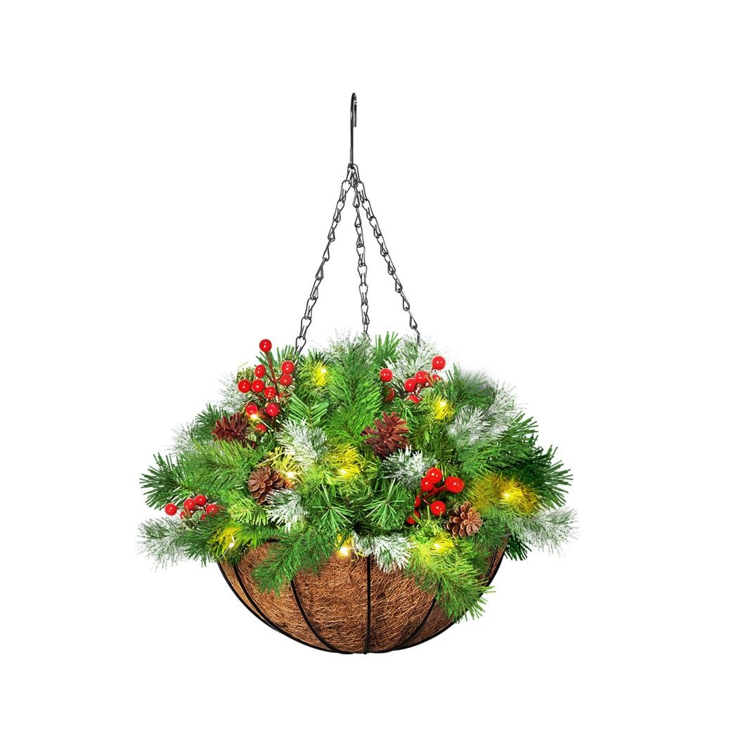 Christmas Hanging Basket Ornaments LED Lights Home Garden Decor 30cm