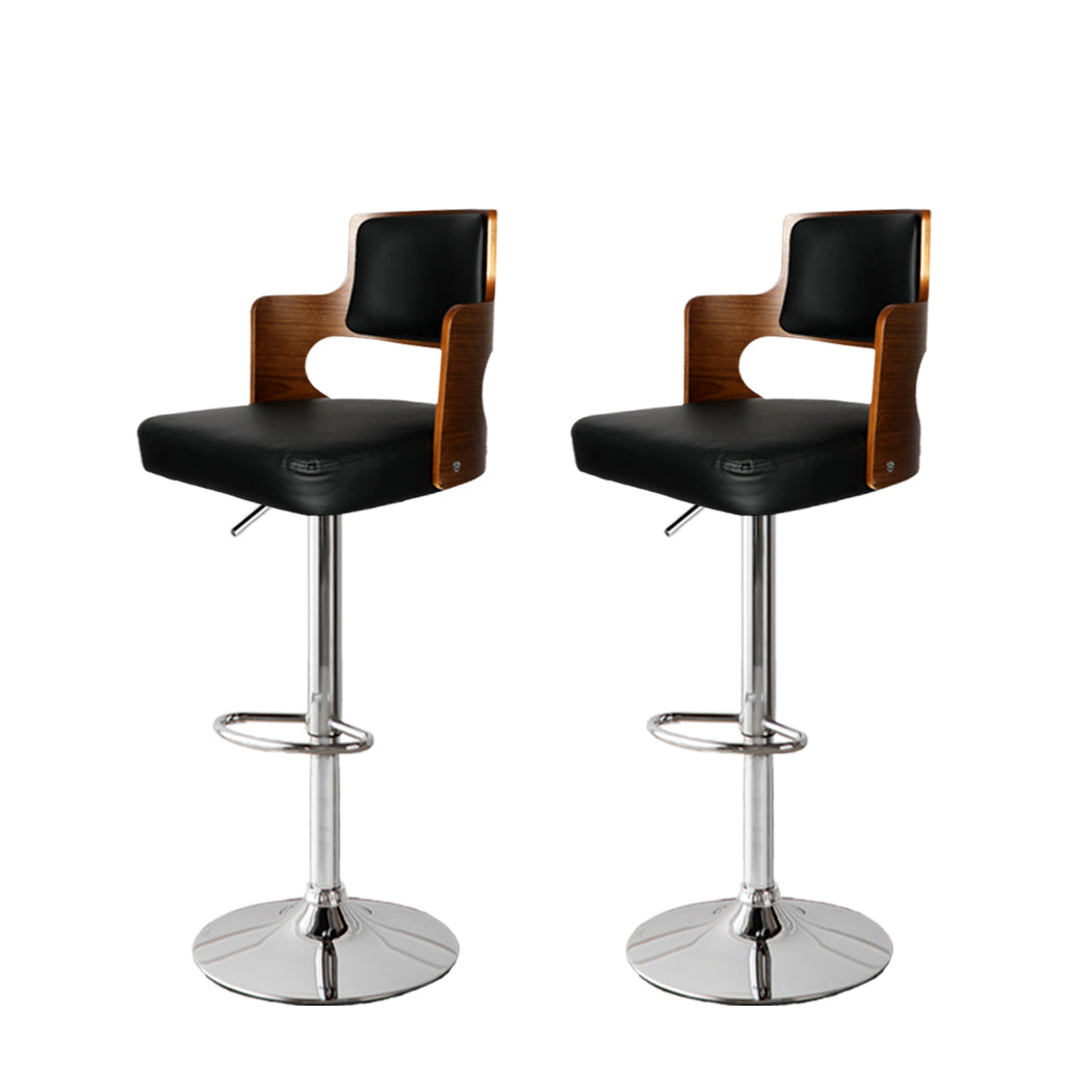 110.5cm Palermo Kitchen Bar Stools Gas Lift Wooden Beech Stool Metal Barstools - Black & Silver