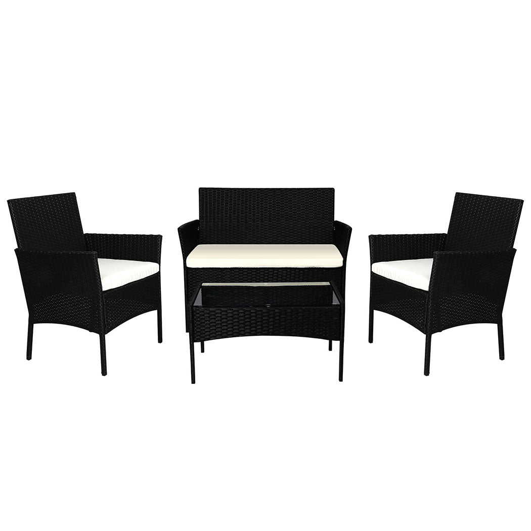 Marcel 4-Seater Furniture Patio Garden Table Chairs Wicker Seat 4-Piece Outdoor Setting - Wood