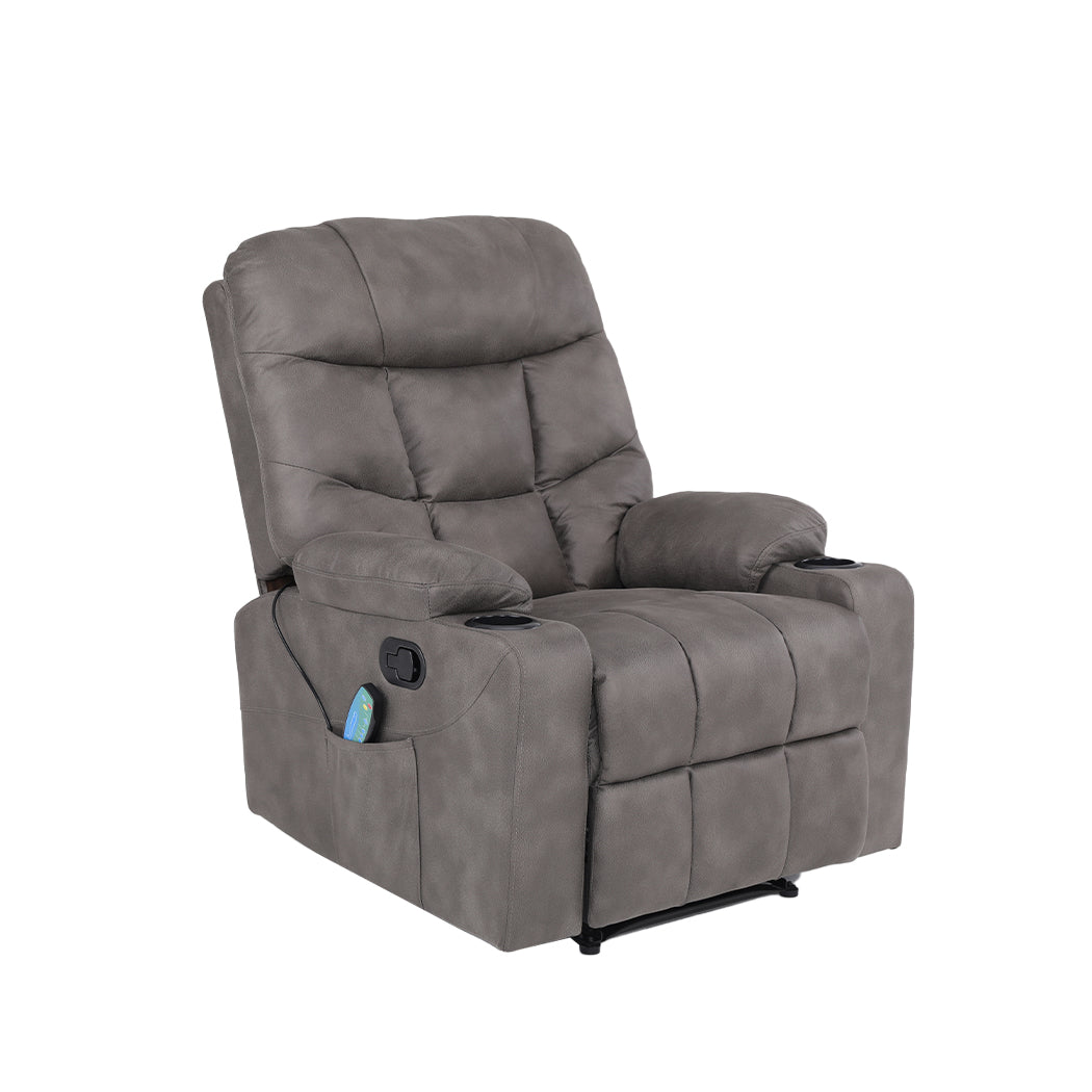 Pax Electric Massage Recliner Chair Heated 8-point Lounge Armchair - Grey