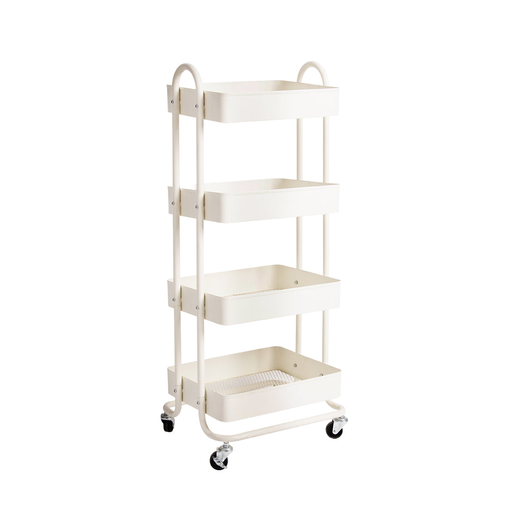 4 Tiers Kitchen Trolley Cart Steel Storage Rack Shelf Organiser White