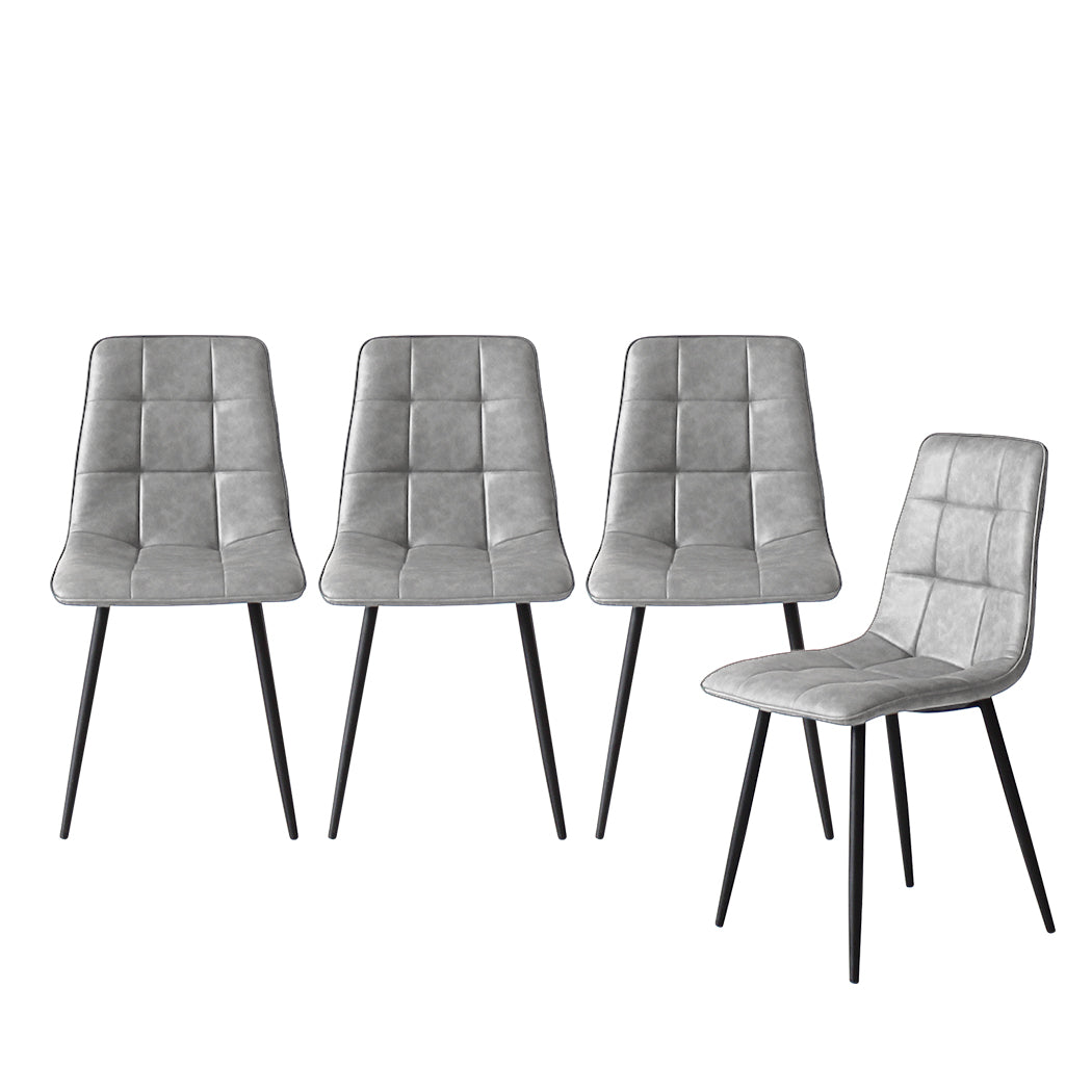 Hayes Set of 4 Dining Chairs Kitchen Table Lounge Room Padded Seat PU Leather - Grey