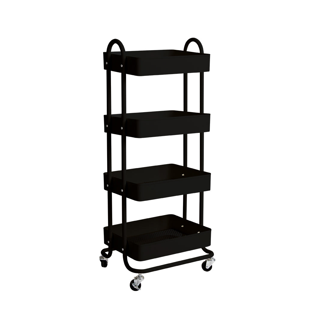 4 Tiers Kitchen Trolley Cart Steel Storage Rack Shelf Organiser Black