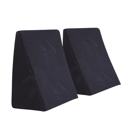 Set of 2 25cm and 30cm Cool Gel Memory Foam Bed Wedge Pillow - Black