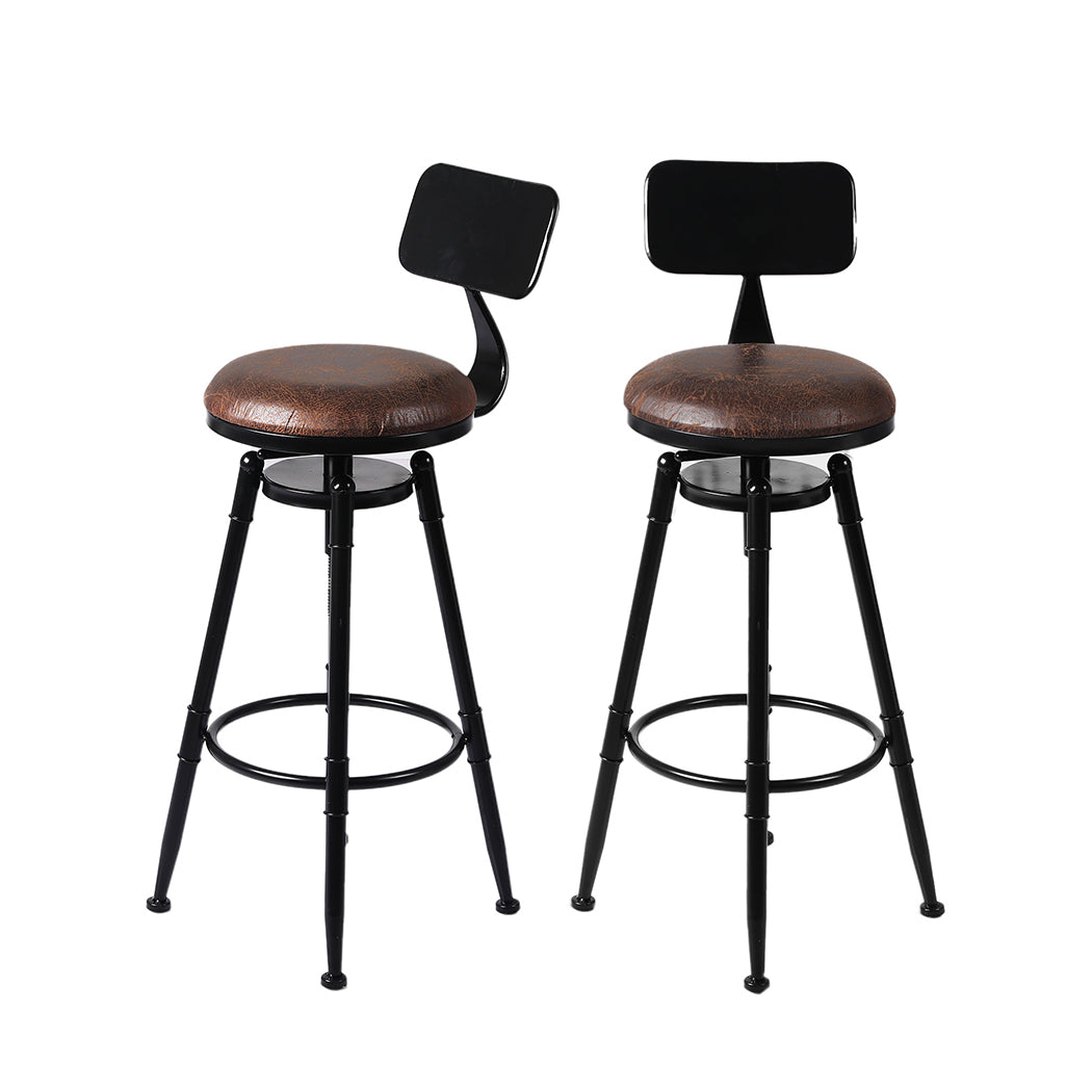 Set of 2 Chambery Industrial Bar Stools Kitchen Stool PU Leather Barstools Chairs - Black & Brown