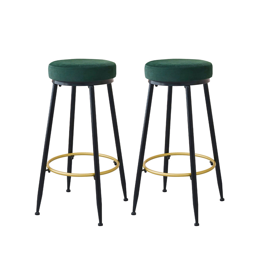 Set of 2 Amsterdam Upholstered Bar Stools Backless Velvet Kitchen Counter Chairs - Black Teal & Gold