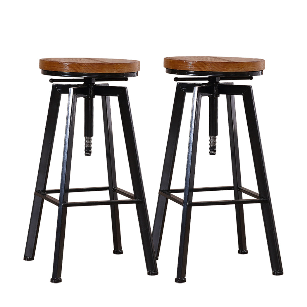 Set of 2 Catania Industrial Bar Stools Kitchen Stool Wooden Barstools Swivel Chiars - Wood