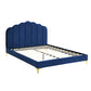 Ariana Bed Frame Base Platform Wooden Velvet with Headboard Blue - Queen