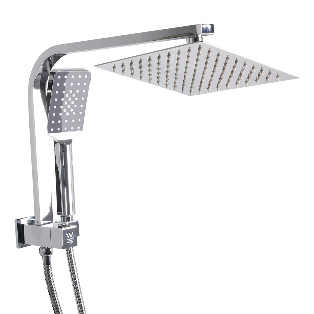 Rain Shower Head Set Silver Square Brass Taps Mixer Handheld High Pressure