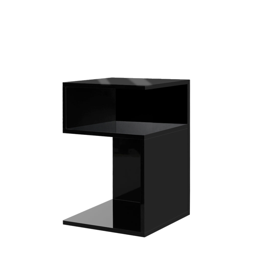 Dawson Wooden High Gloss Bedside Tables Wood Nightstand Storage Cabinet Bedroom - Black