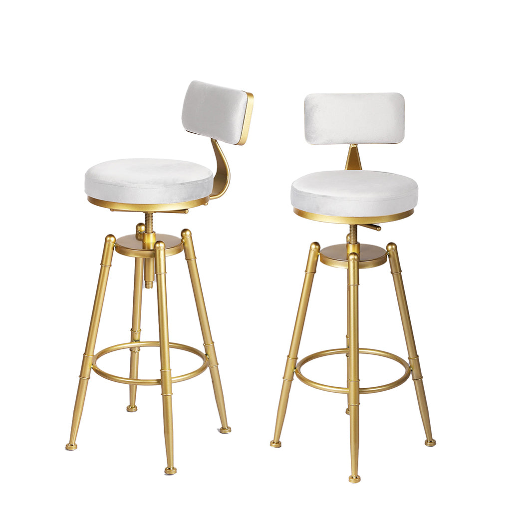 87cm Odesa Bar Stools Kitchen Stool Chair Swivel Barstools Velvet Padded Seat - White & Gold