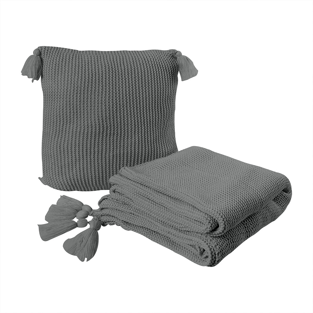 Westlyn Throw Soft Blanket Knitting Cushion - Grey