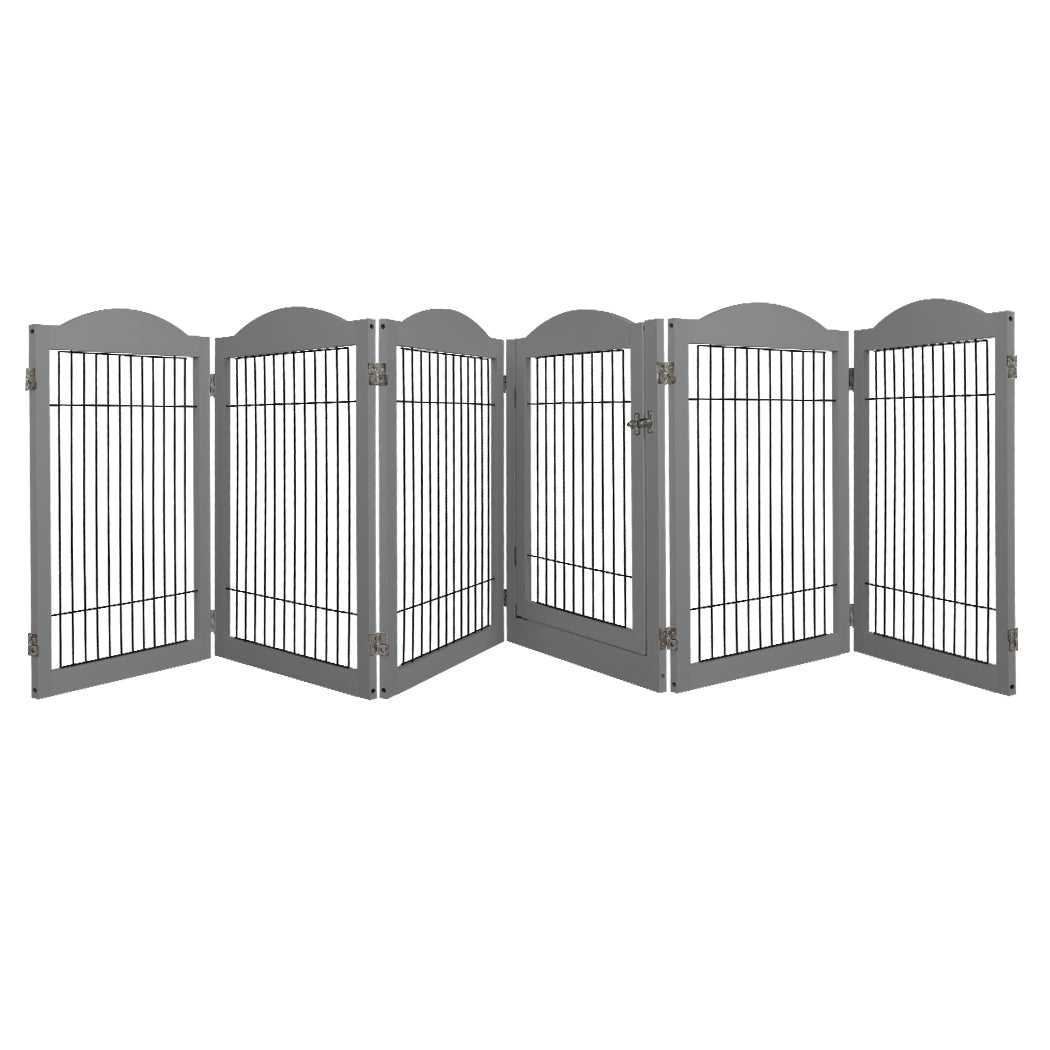 6 Panels Pet Dog Playpen Puppy Exercise Cage Enclosure Fence Indoor Grey - Grey