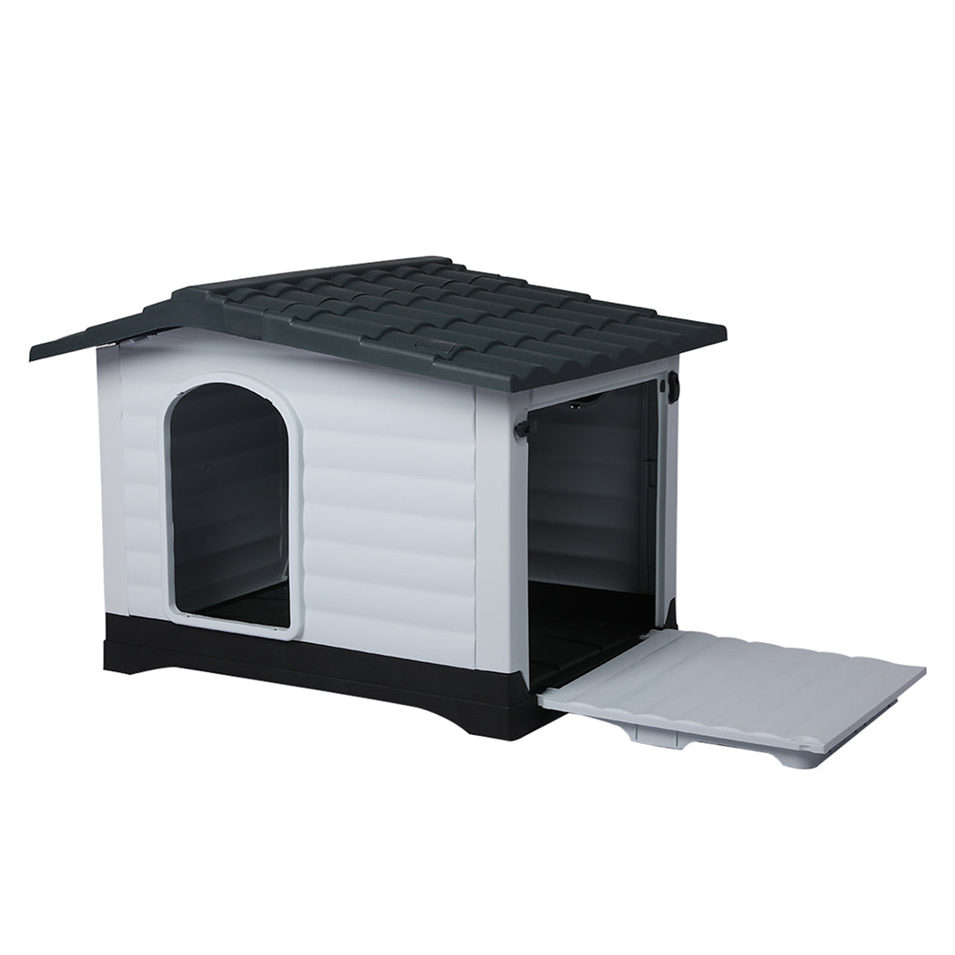 Dog Kennel Outdoor Indoor Pet Plastic Garden Large House Weatherproof Grey Large