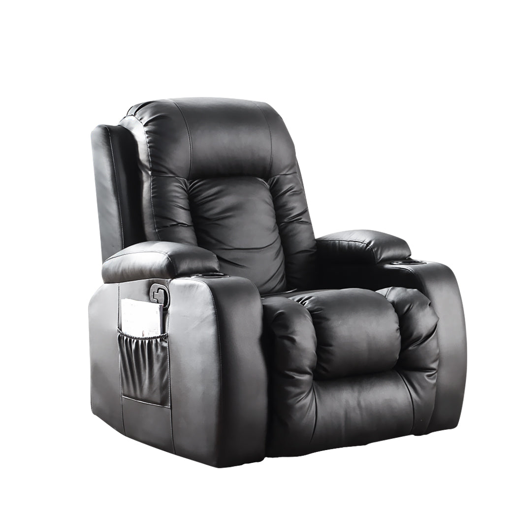 Althea Recliner Chair Electric Massage Chair Leather Lounge Heated - Black