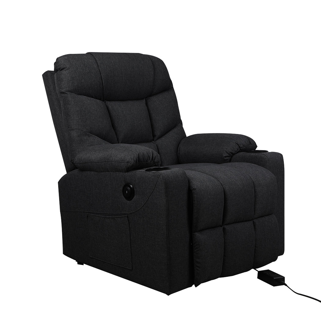 Medea Recliner Chair Electric Lift Chair Armchair Lounge Fabric USB Charge - Black