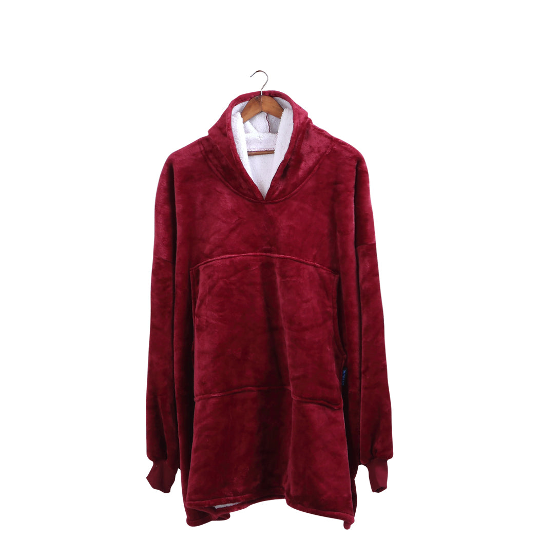 Winona Soft Blanket Plush Fleece Sherpa Hoodie Sweatshirt Huggle Pajamas - Burgundy