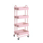 4 Tiers Kitchen Trolley Cart Steel Storage Rack Shelf Organiser Pink