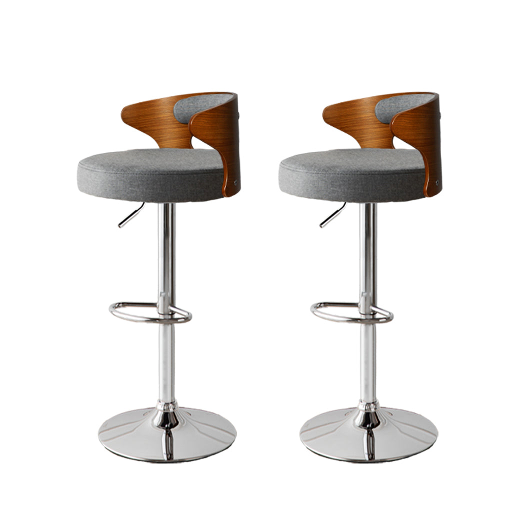 85cm Leipzig Kitchen Bar Stools Gas Lift Wooden Beech Stool Metal Barstools - Grey & Silver