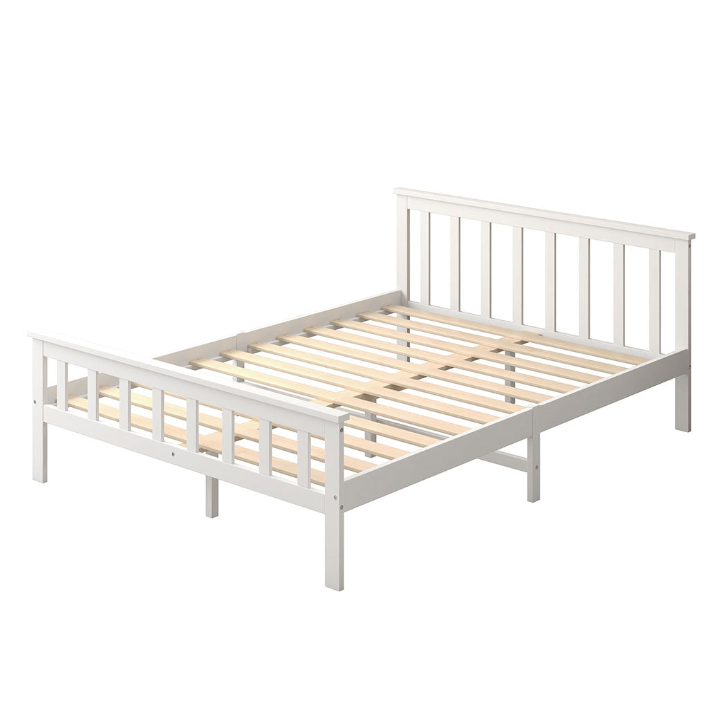 Mia Wooden Bed Frame Base Solid Timber Pine Wood White - Queen