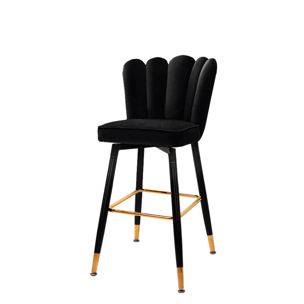 Set of 2 Rennes Bar Stools Kitchen Stool Chairs Velvet Swivel Barstools Luxury - Black