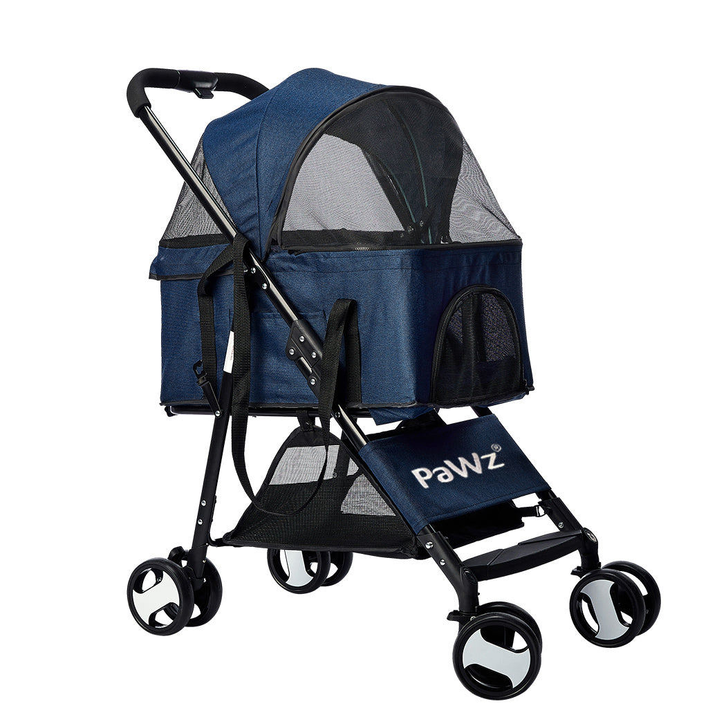 Pet Stroller Dog Cat Pram Foldable Carrier 4 Wheels Travel Pushchair Blue Large