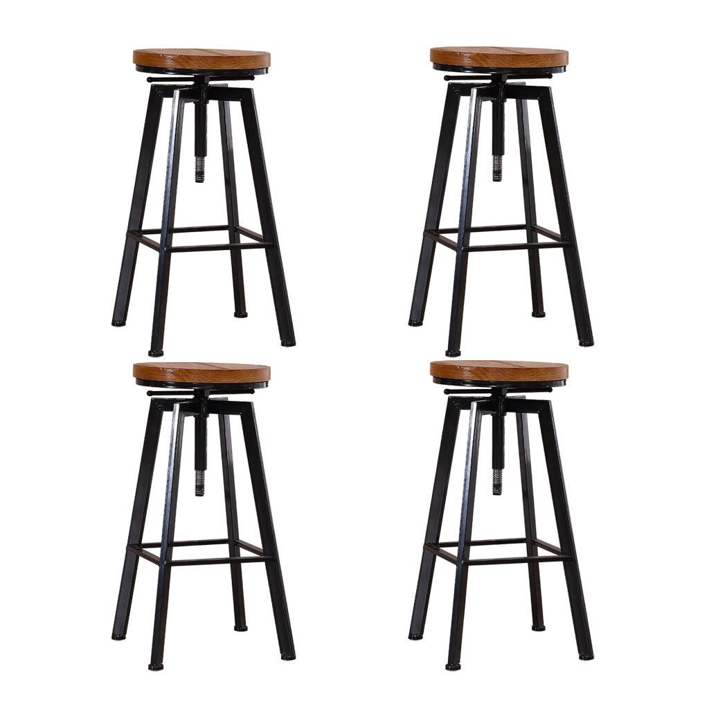 Set of 4 Catania Industrial Bar Stools Kitchen Stool Wooden Barstools Swivel Vintage - Wood