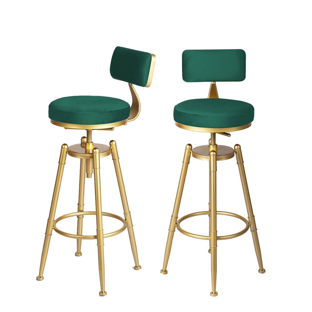 87cm Odesa Bar Stools Kitchen Stool Chair Swivel Barstools Velvet Padded Seat - Green