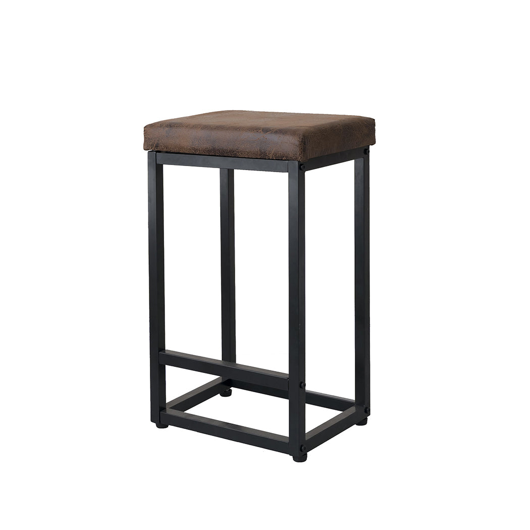 Set of 2 Stockholm Upholstered Bar Stools Backless Leather Metal Kitchen Counter Chairs - Black Brown