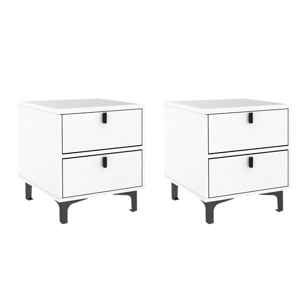 Lethbridge Wooden Steel Frame Bedside Tables Side Table Bedroom Nightstand Storage Cabinet with 2 Drawers - White