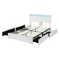 Quinn Bed Frame RGB LED PU 4 Drawer USB - White Queen