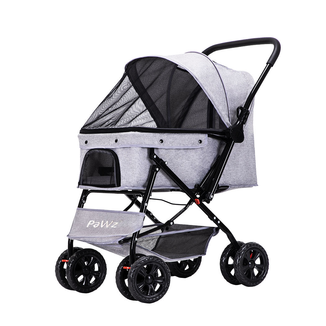 Pet Stroller Pram Dog Carrier Trailer Strollers 4 Wheels Foldable Large - Grey Large