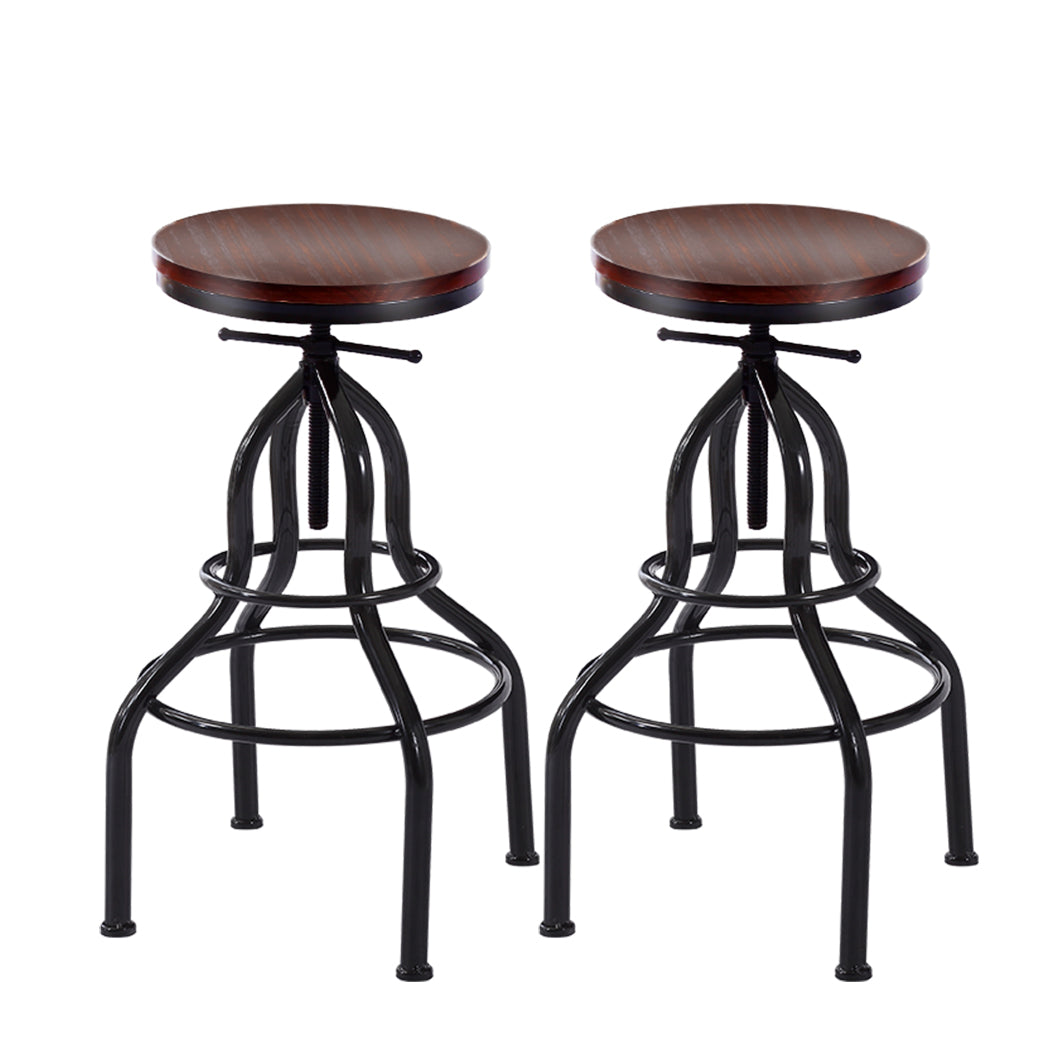 Set of 2 Versailles Bar Stools Stool Swivel Gas Lift Kitchen Wooden Dining Chair Chairs Barstools - Black & Brown