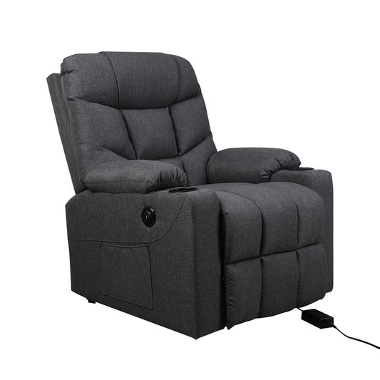 Medea Recliner Chair Electric Lift Chair Armchair Lounge Fabric USB Charge - Grey