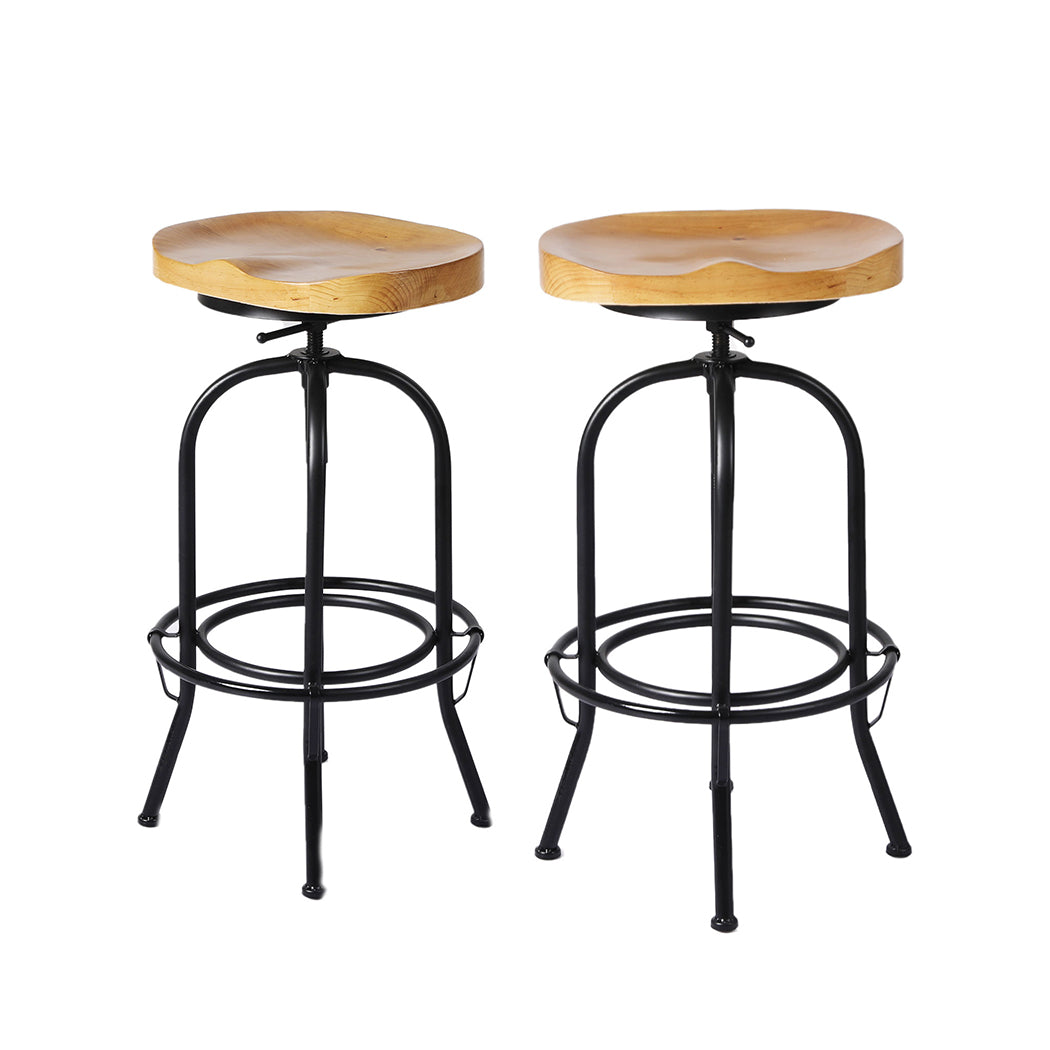 90cm Lorient Industrial Bar Stools Kitchen Stool Wooden Barstools Swivel Vintage Chair - Black & Wood