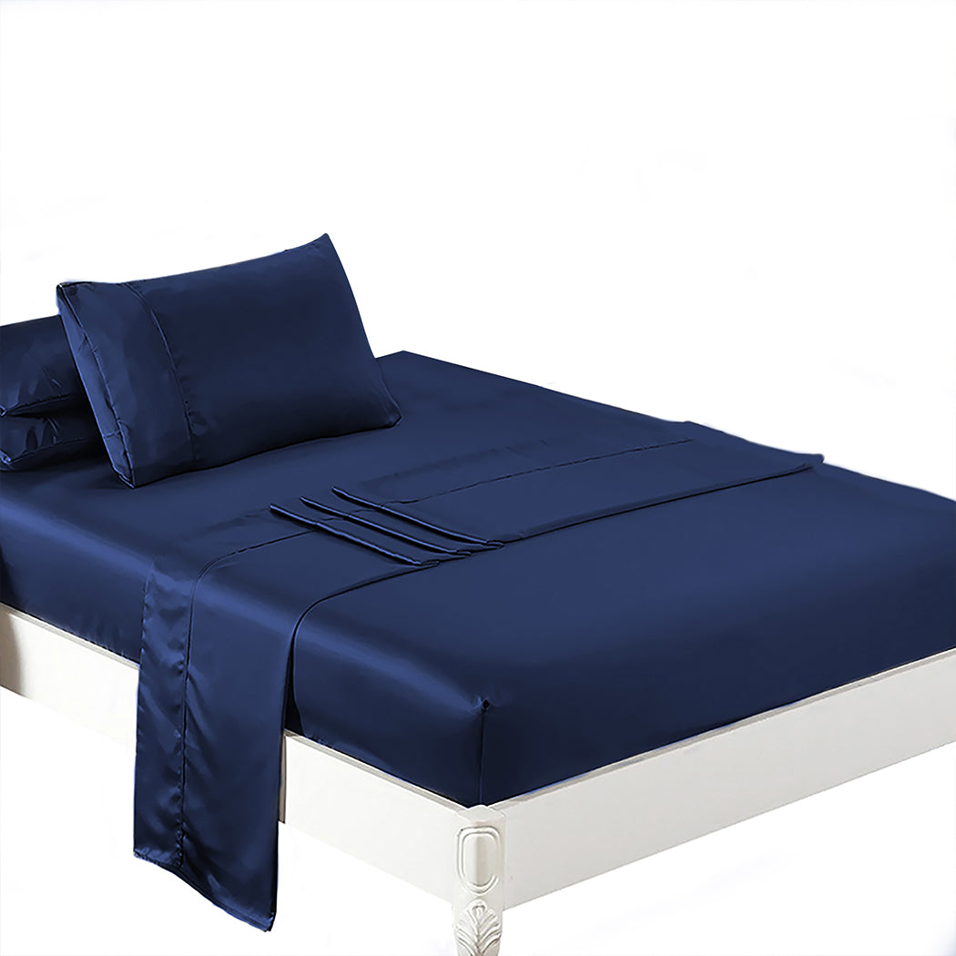 Single Dreamz Silky Satin Sheets Fitted Flat Blue